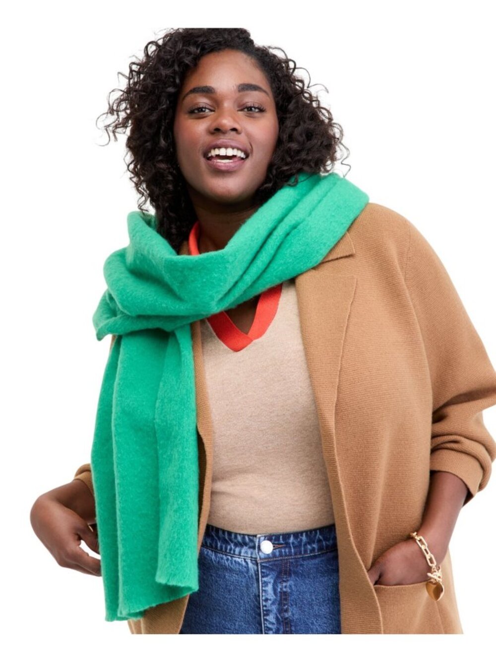 NWT On 34th Brushed Solid Blanket Wrap Scarf Oversize Fuzzy MO9742504 Green